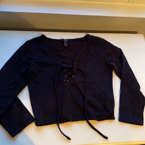Forever 21 black lace up crop top, size S - Picture 1 of 3